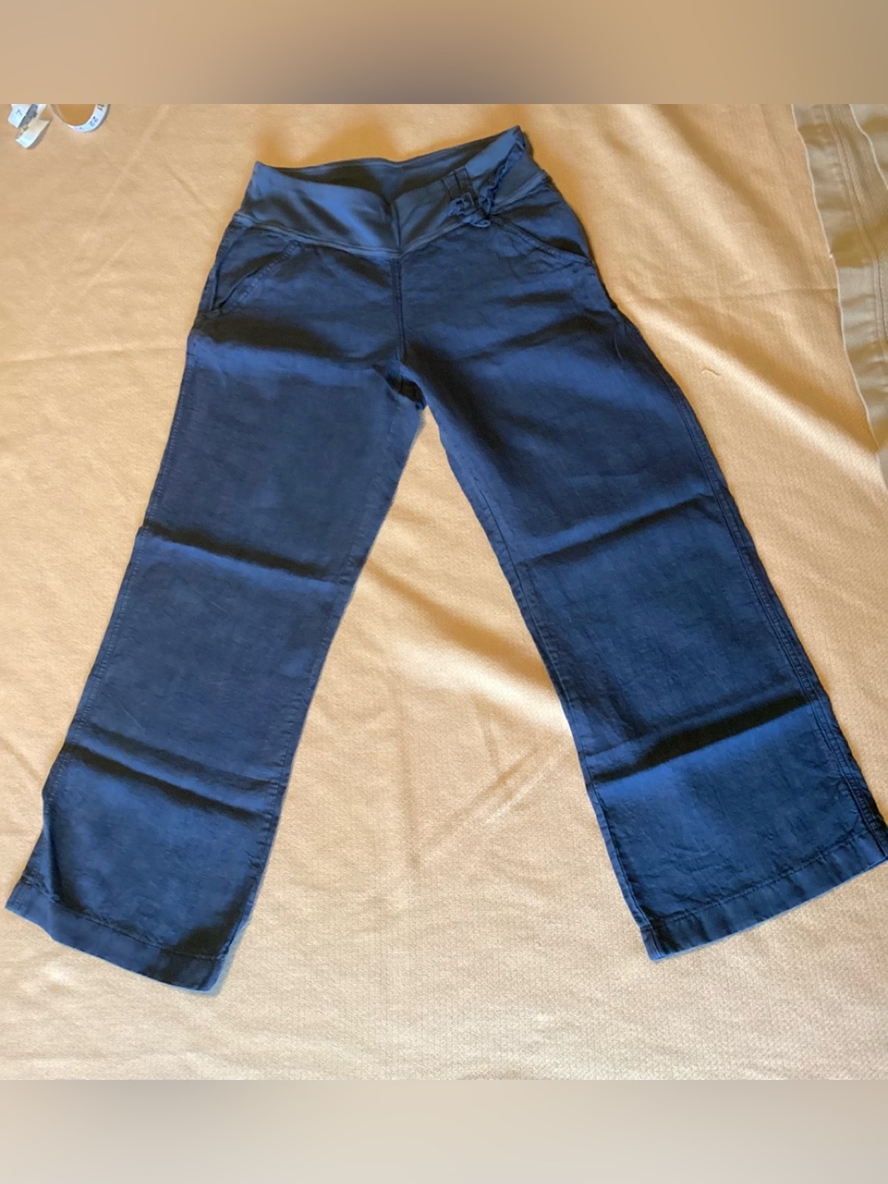 Athleta Navy Wide-Leg Linen Pants